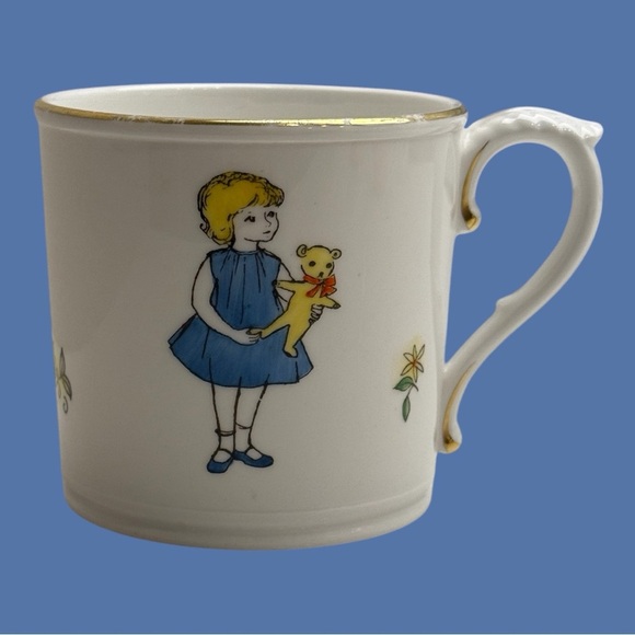 Vintage Royal Worcester Friday's Child Porcelain Cup Mug Girl Teddy Bear - Picture 1 of 11